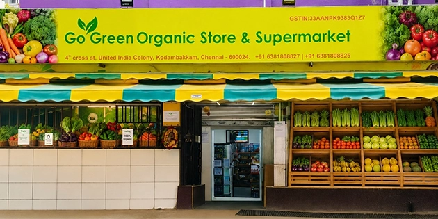 Go Green organic store in Kodambakkam with fresh produce, millets and bulk groceries